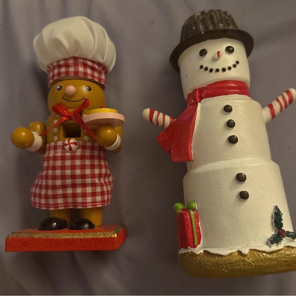 Festive Red & White Holiday Chef and Snowman Figurine Set